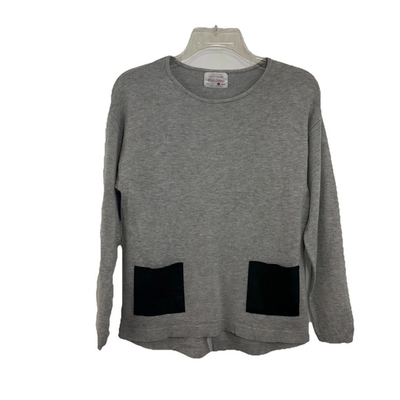 Zara Girls Gray Sweater Faux Leather Pockets Sz 13-14 Long Sleeve - Picture 1 of 6